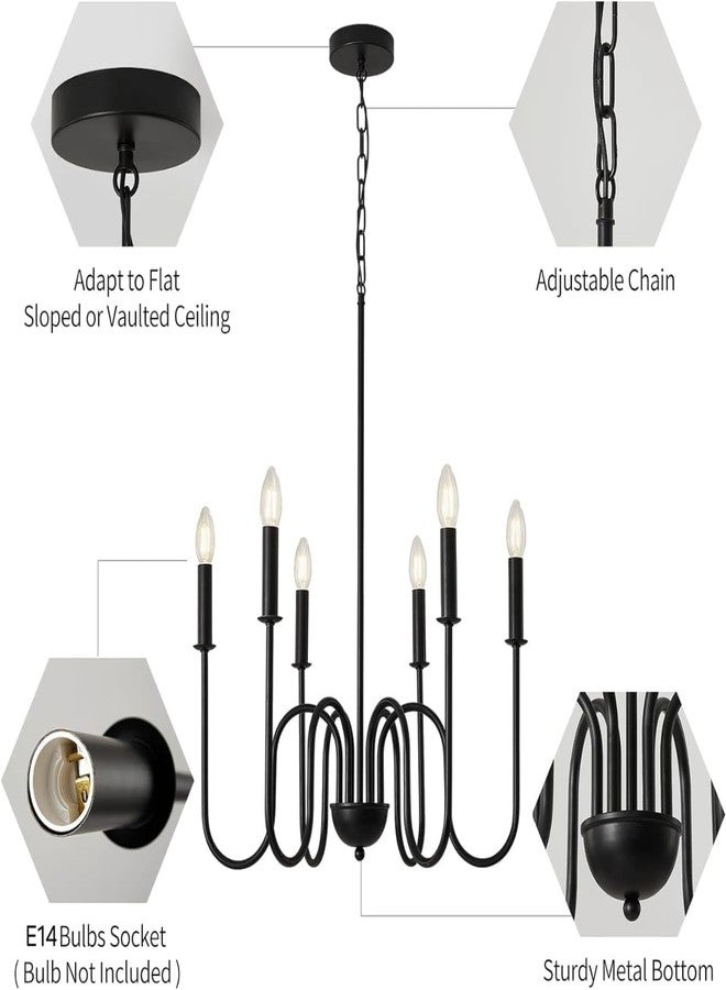 WOKE Chandelier Light for Ceiling | 6 Light Modern Hanging Lamp, Jhoomar for Living & Dining Room (Black Metal, E14 Holder, Adjustable Chain) (Bulb not Included) - Image 3